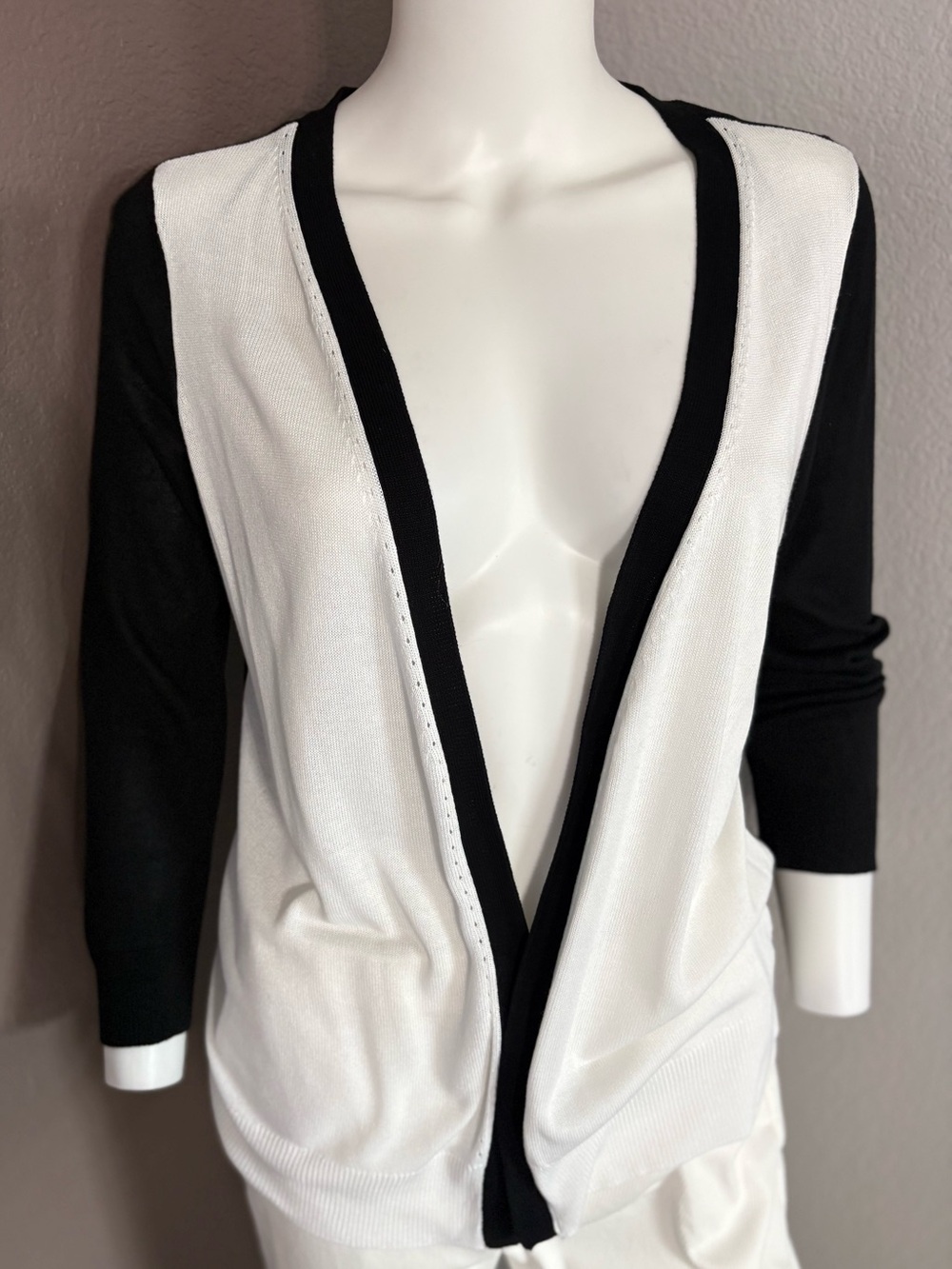 Cyrus Black & White Open-Front Contrast Trim Cardigan